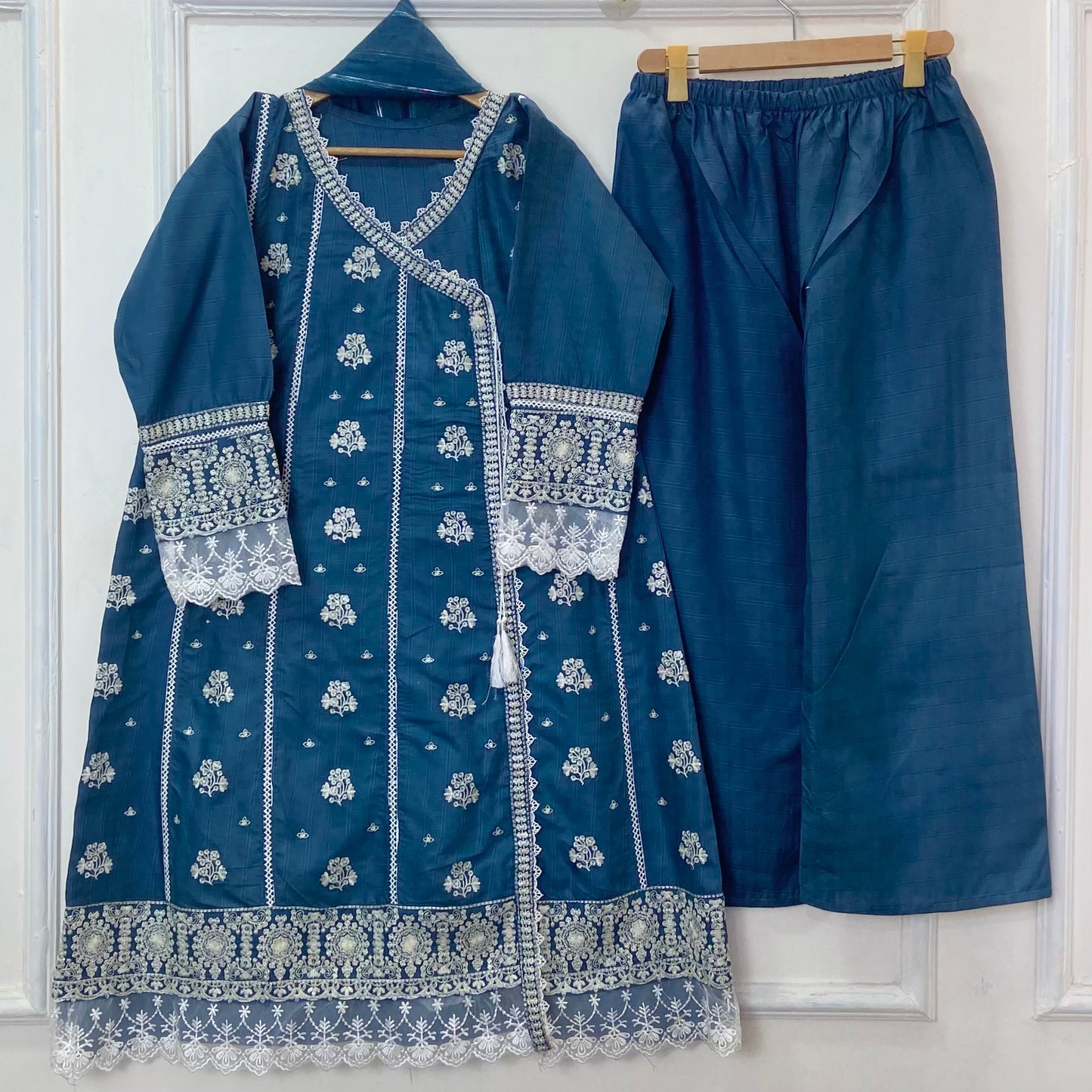 Angrakha Allure Embroidered Frock 3PC (Cotton) D-368