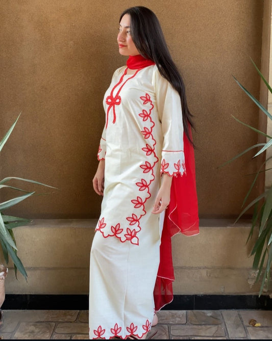 Pretty Bow Embroidered 3PC (Premium Cotton) D-316