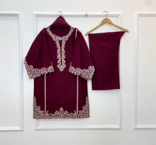 Front-Back Cutwork Embroidered 3PC (Khaddar) D-260