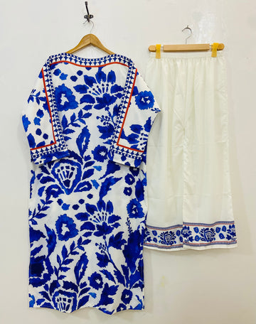 Azure Blue Long Co-Ord Set (Swiss Silk) D-151