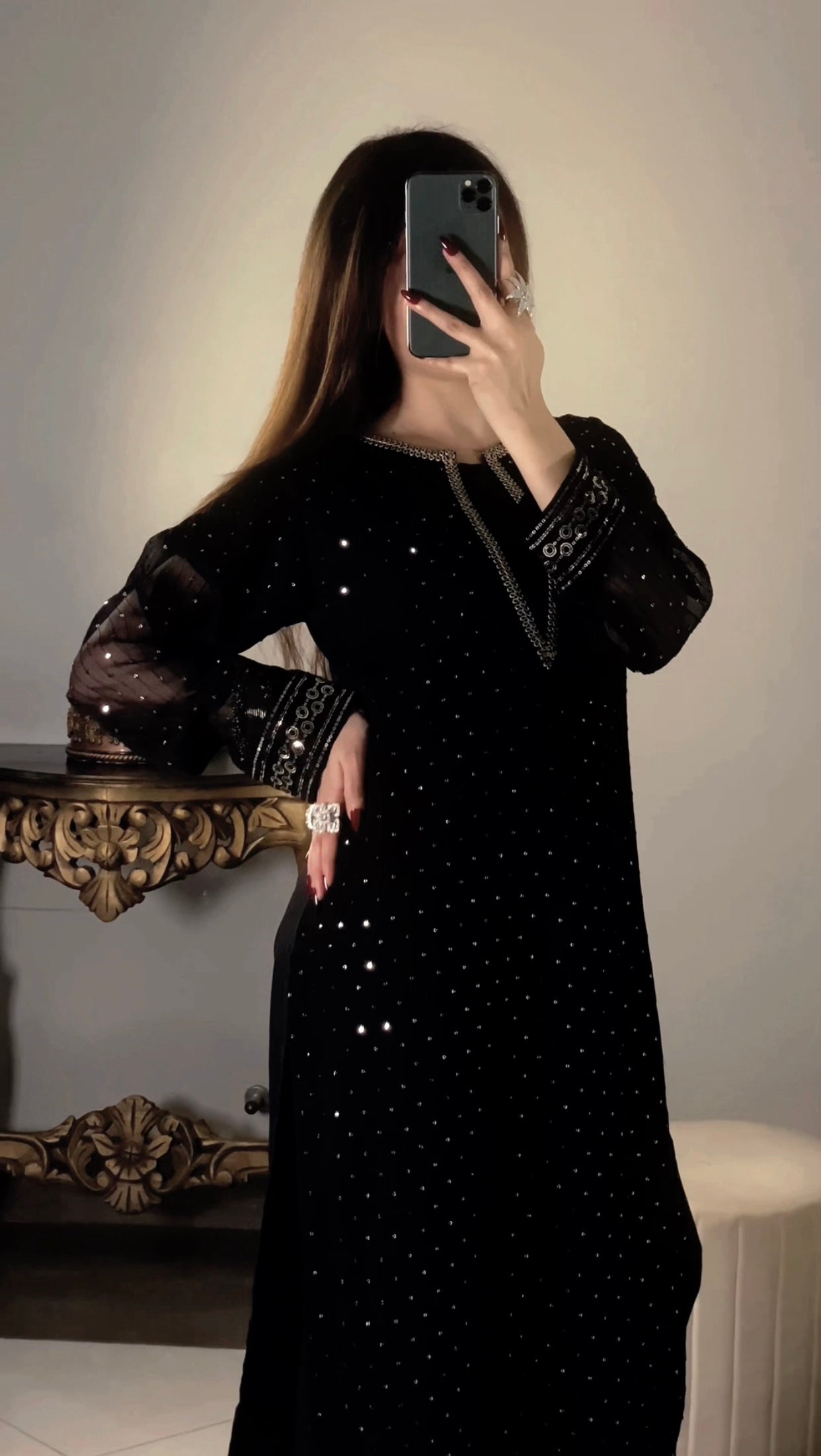 Anarkali Black | 3PC Chiffon D-543