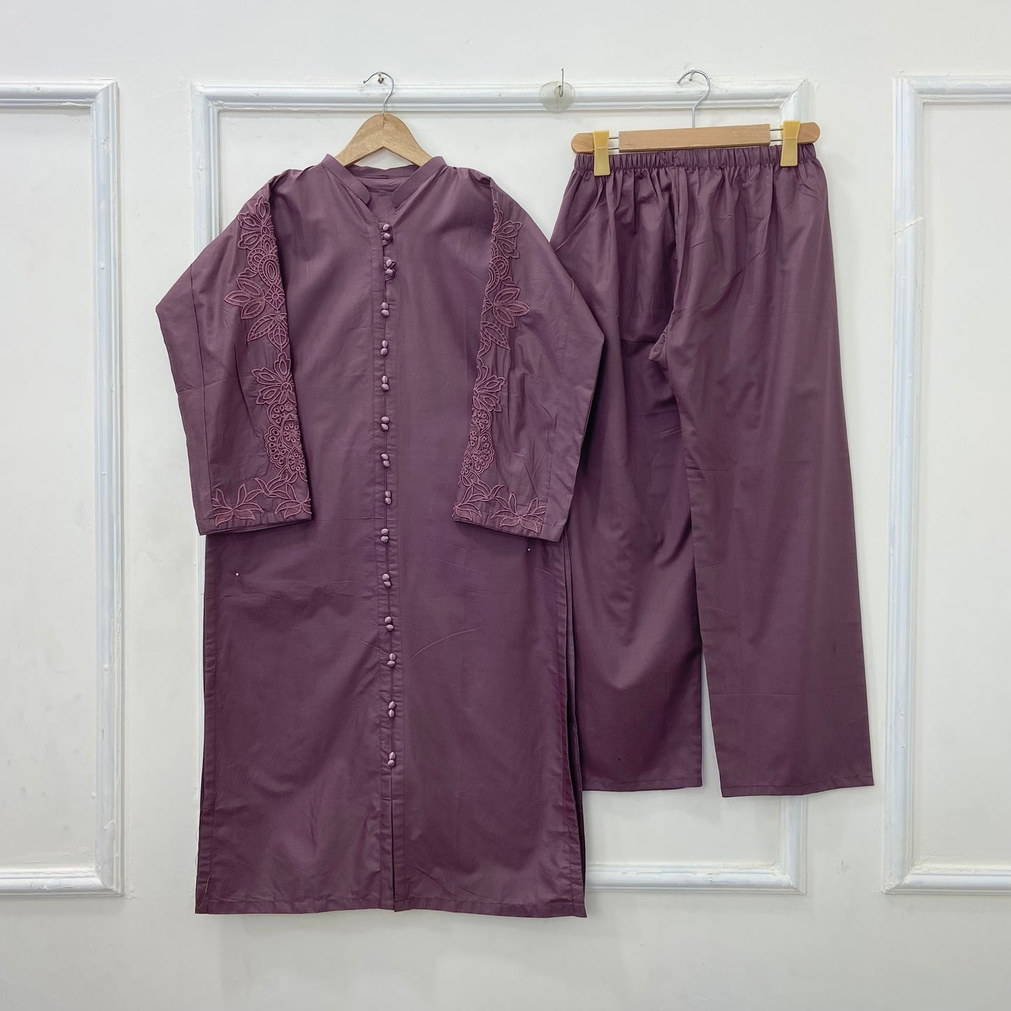Front-Open Embroidered 2PC (Premium Cotton) D-406