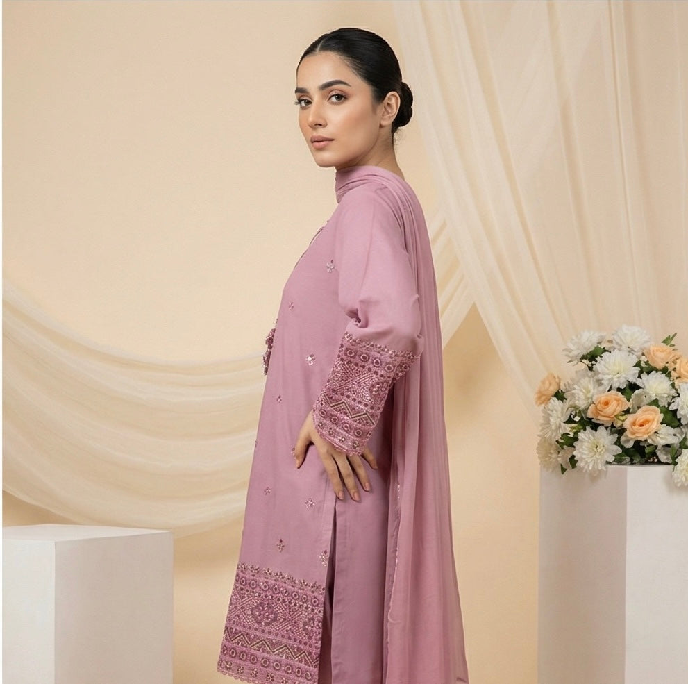 Noori Chicken Kari | Cotton 3PC Tea Pink D-471