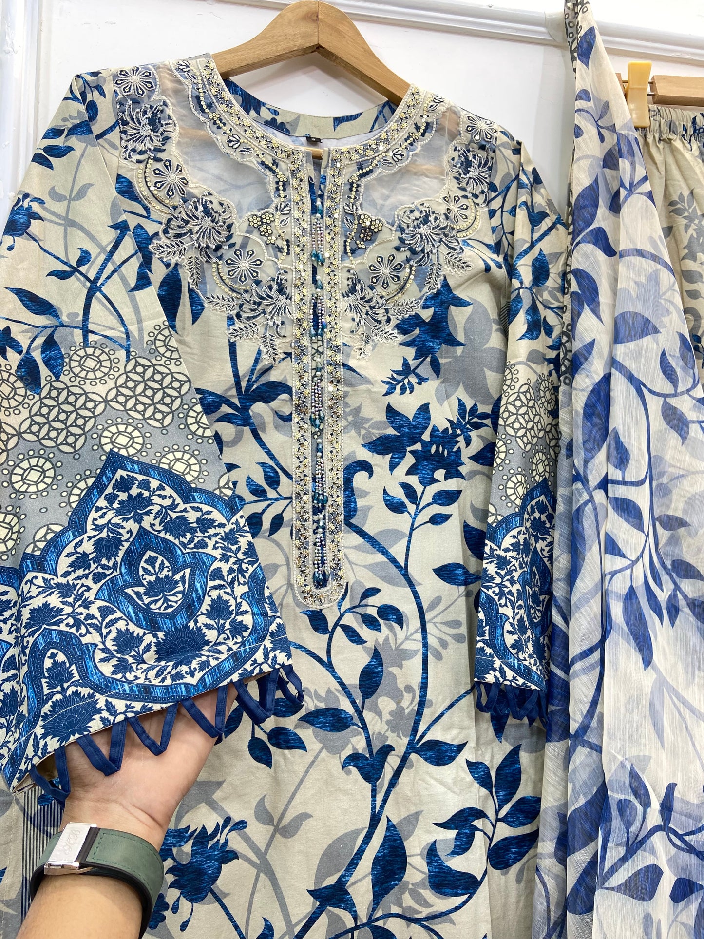 Dazzling Sequins Embroidered 3PC (Premium Cotton) D-162