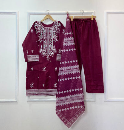 Sequins Embroidered 3PC (Premium Cotton) D-373