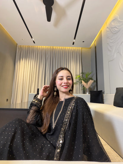 Anarkali Black | 3PC Chiffon D-543