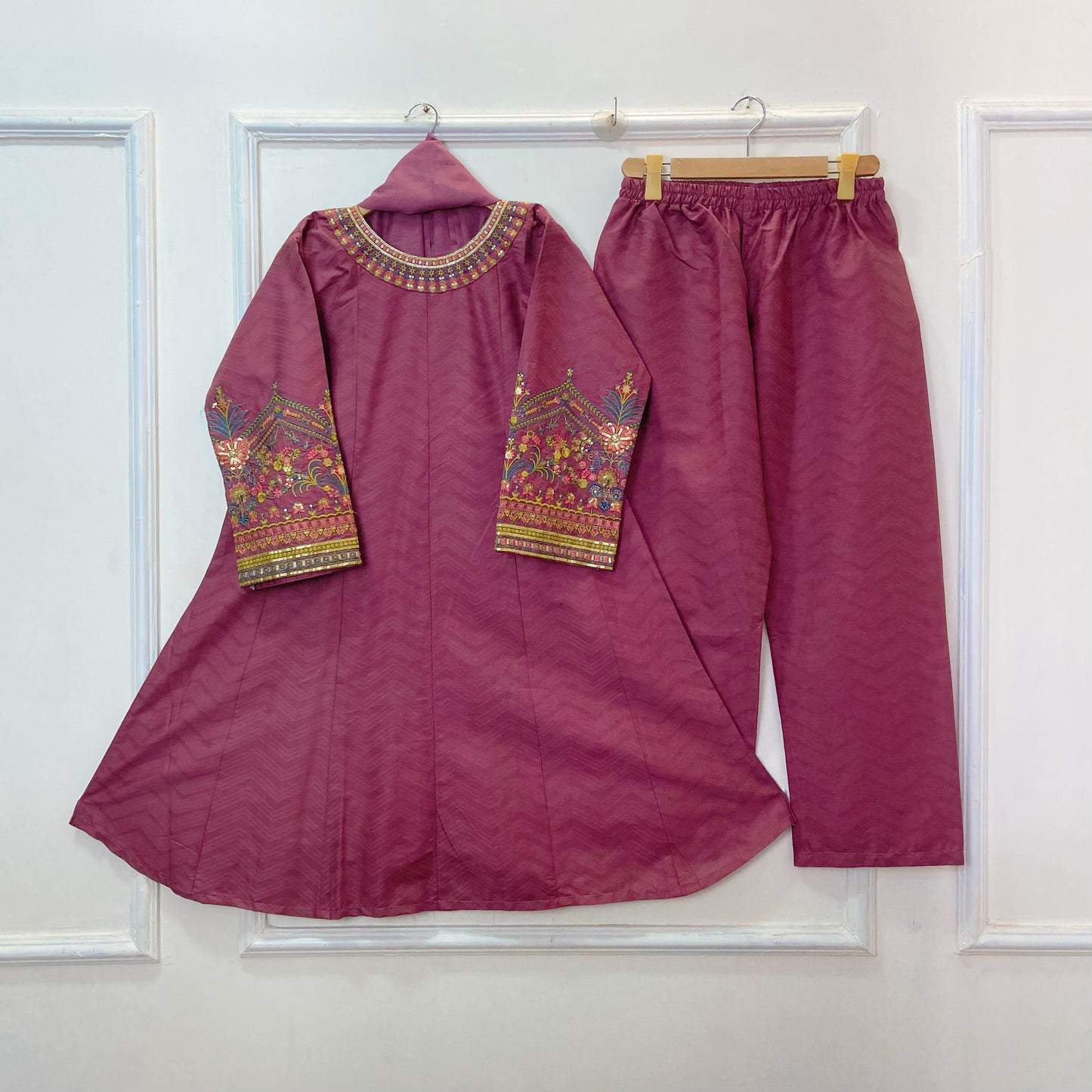 Wonder Embroidered Frock 3PC (Premium Cotton) D-272