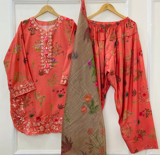Chamkeeli Embroidered 3PC (Bana Dora Silk) D-399