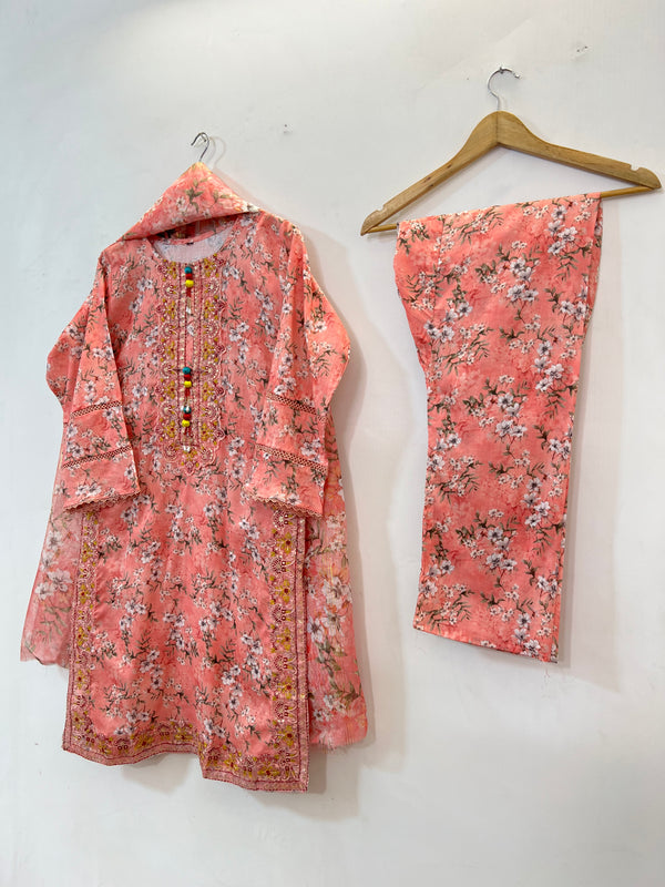 Embroidered 3PC (Lawn) 02-Salmon Pink