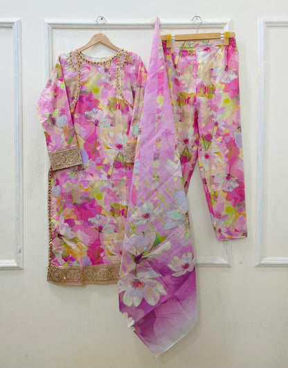Blush Pink | 3PC (Hand-work) Lawn D-588