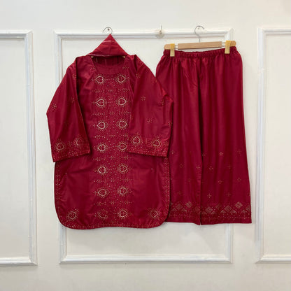 Embroidered 3PC (Premium Cotton) D-393