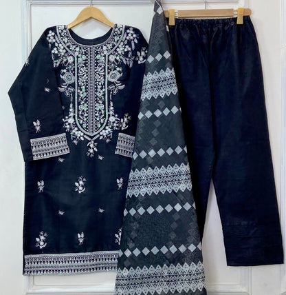 Sequins Embroidered 3PC (Premium Cotton) D-373