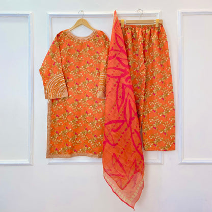 Emerald Embroidered 3PC (Bana Dora Silk) D-370