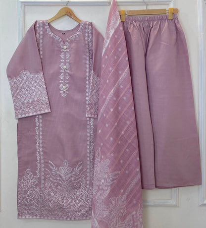 Long-Length Rich Embroidered Beauty 3PC (Premium Cotton) D-335
