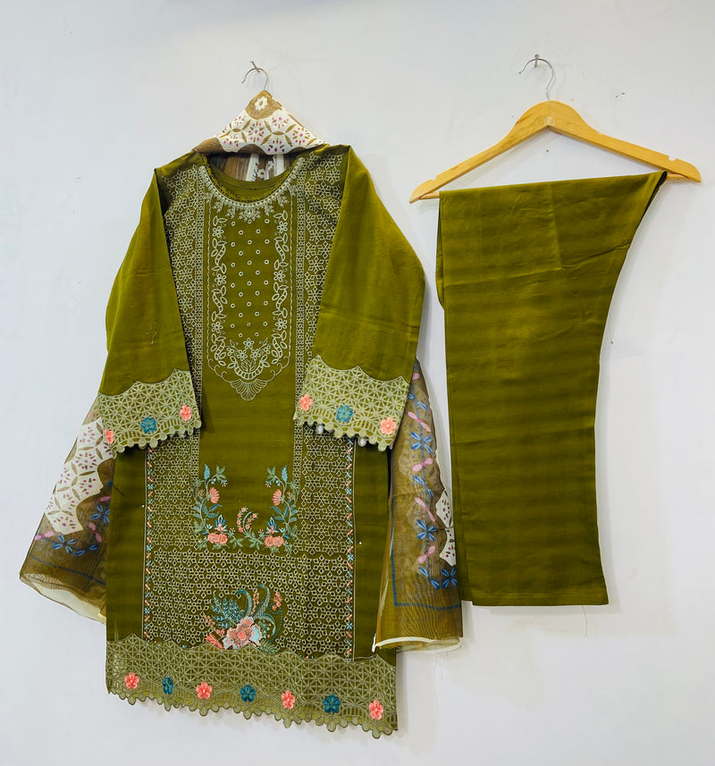 Chicken Kari Embroidered 3PC (Premium Cotton) D-55