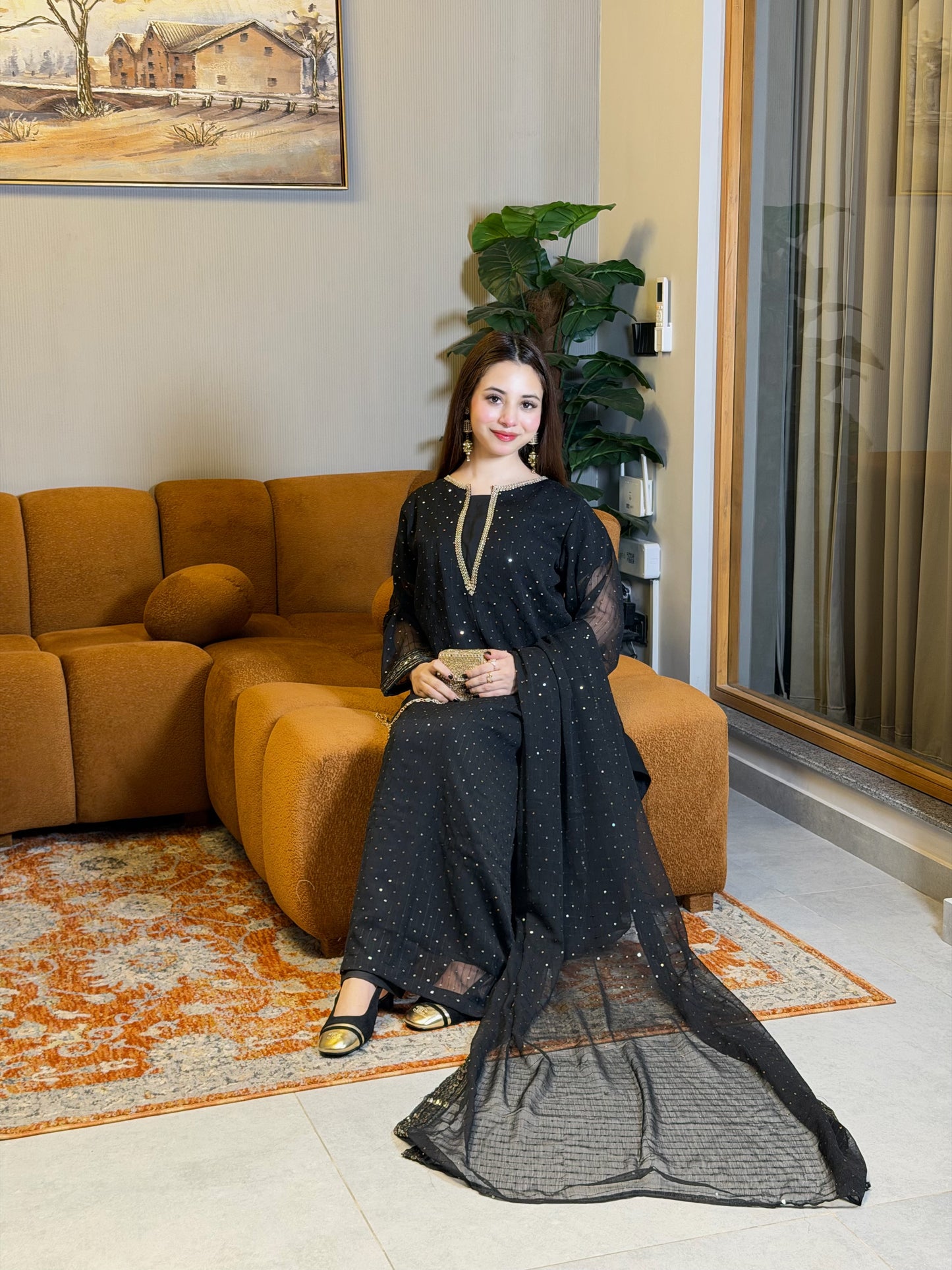 Anarkali Black | 3PC Chiffon D-543