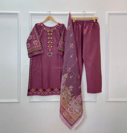 Gorgeously Embroidered 3PC (Premium Cotton) D-355