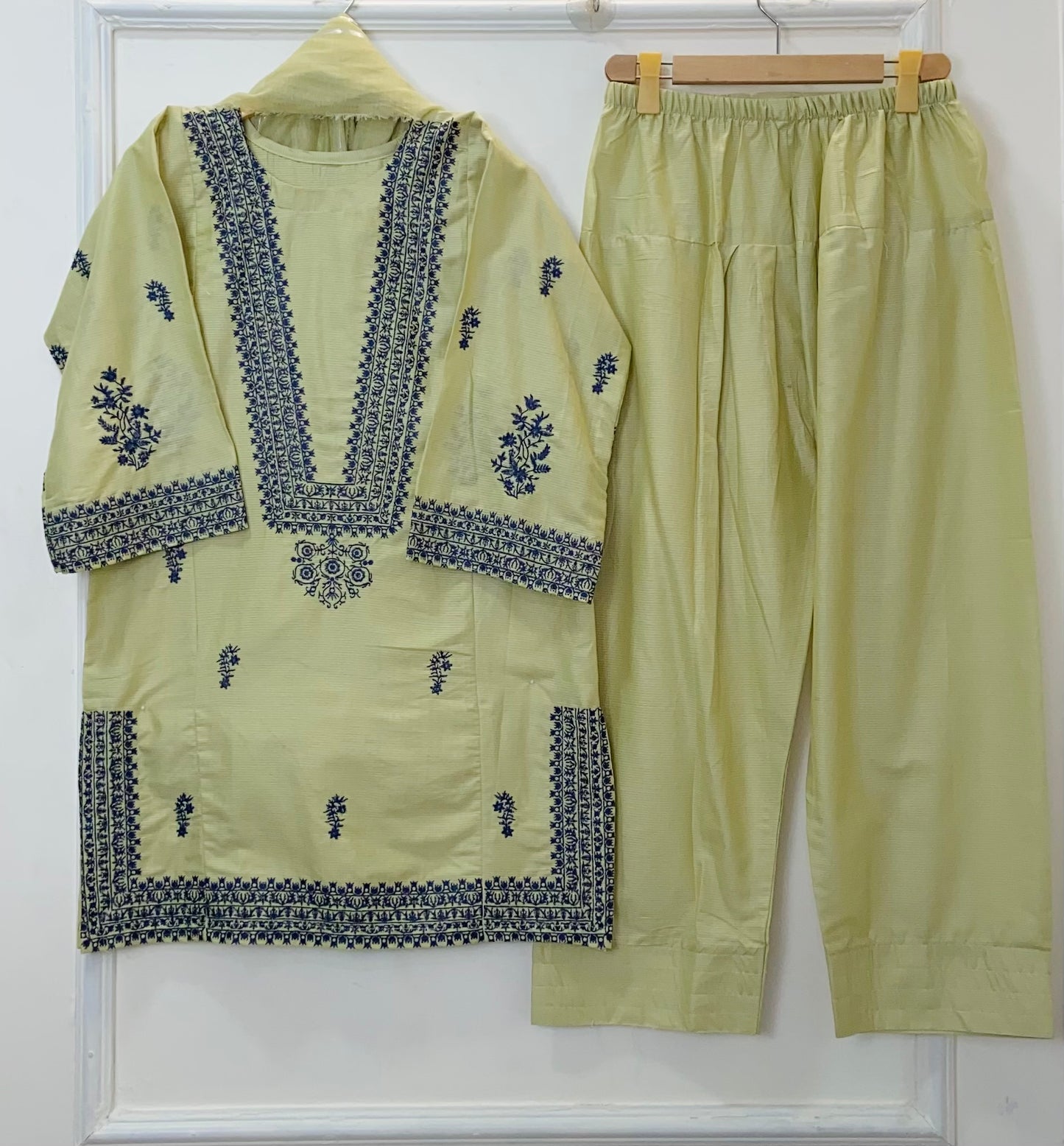 Azure Embroidered 3PC (Premium Cotton) D-369