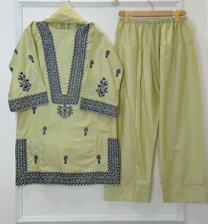Azure Embroidered 3PC (Premium Cotton) D-369