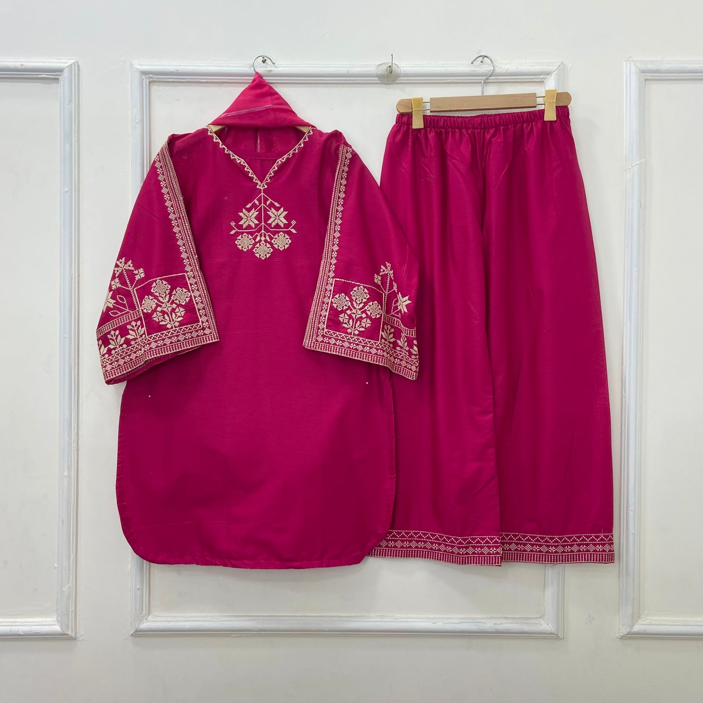 Cross-Stitched Beauty 3PC (Premium Cotton) D-446