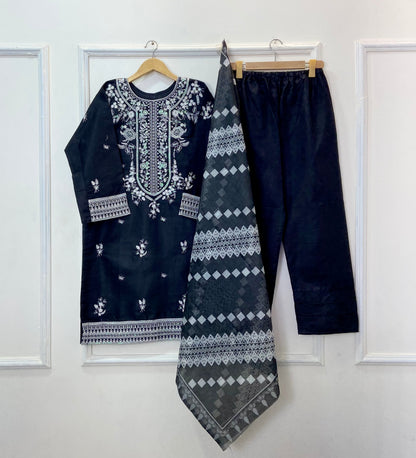 Sequins Embroidered 3PC (Premium Cotton) D-373