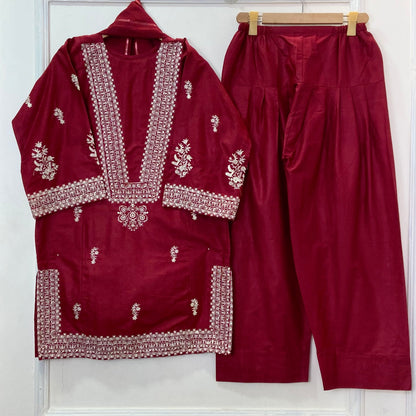Azure Embroidered 3PC (Premium Cotton) D-369