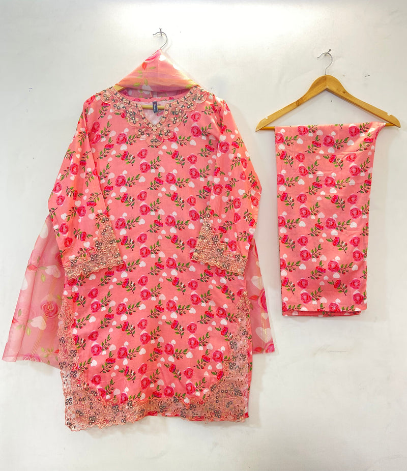 Embroidered Cutwork 3PC (Lawn) D-27
