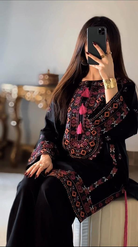 Black Balochi 3PC (Premium Cotton) D-338