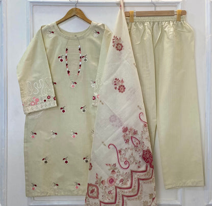 Pocket Beauty Embroidered 3PC (Premium Cotton) (Eid Arrivals) D-334