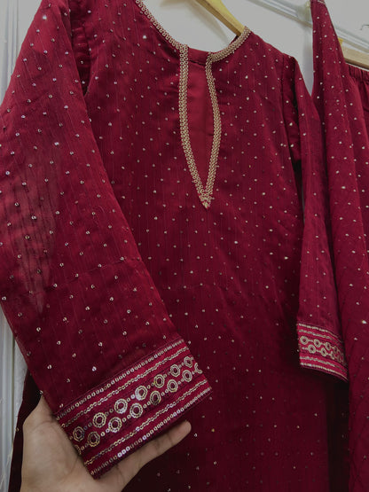 Anarkali Embroidered 3PC (Premium Chiffon) D-415