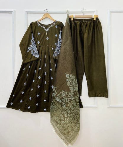 Embroidery Frock 3PC (Premium Cotton) D-428
