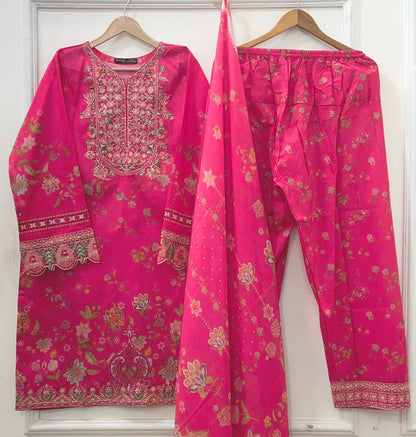 Pink Muse | 3PC Premium Lawn D-647