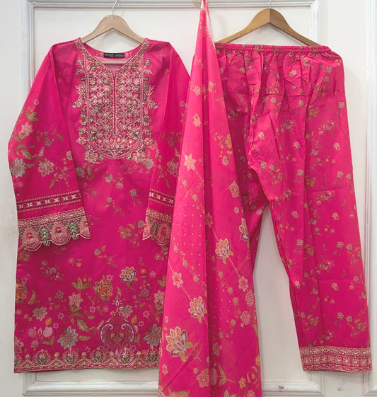 Pink Muse | 3PC Premium Lawn D-647