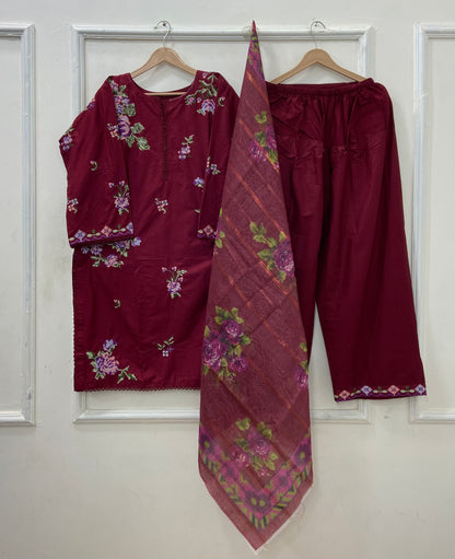 Embroidered Farshi | 3PC Cotton Lawn D-597