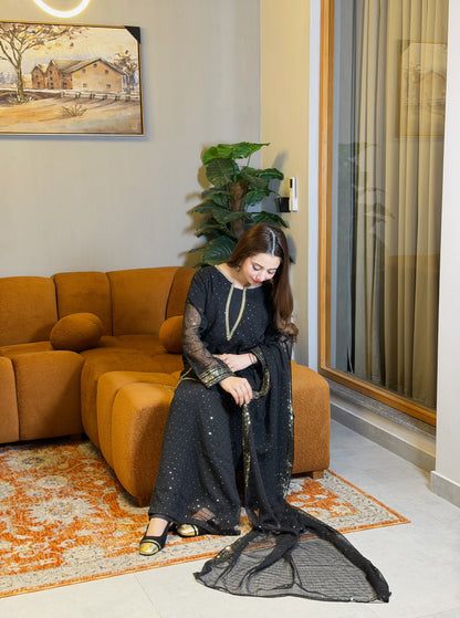 Anarkali Black | 3PC Chiffon D-543