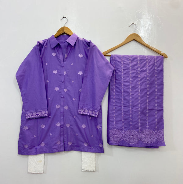 Embroidered Collar Style Co-Ord Set (Cotton) D-89