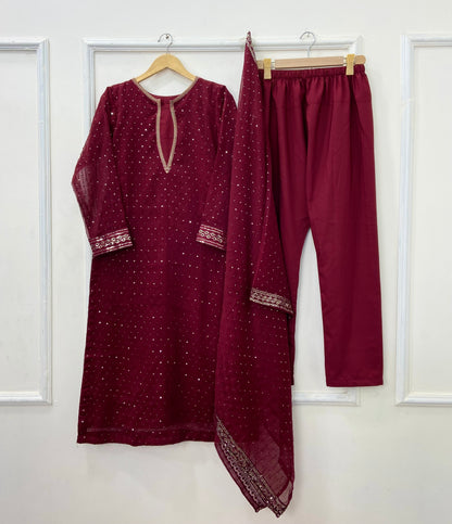 Anarkali Embroidered 3PC (Premium Chiffon) D-415