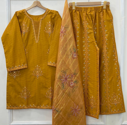 Heavily Eid Embroidered 3PC (Premium Cotton) D-451