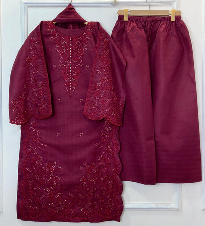 Noori Chicken Kari Embroidered 3PC (Doria Cotton) D-377