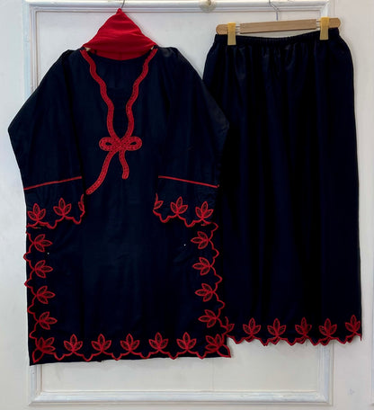 Pretty Bow Embroidered 3PC (Premium Cotton) D-316