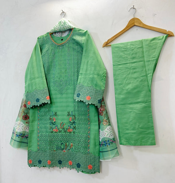 Chicken Kari Embroidered 3PC (Premium Cotton) D-55