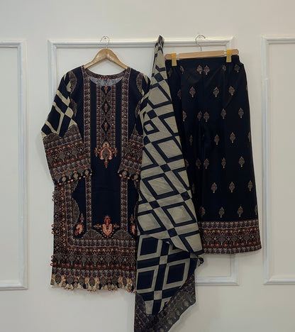 Moonless Night 3PC (Khaddar) D-177
