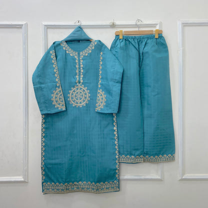Long-Length Embroidered 3PC (Cotton) D-420
