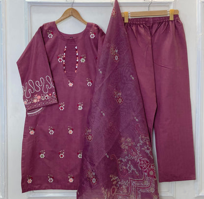 Pocket Beauty Embroidered 3PC (Premium Cotton) (Eid Arrivals) D-334