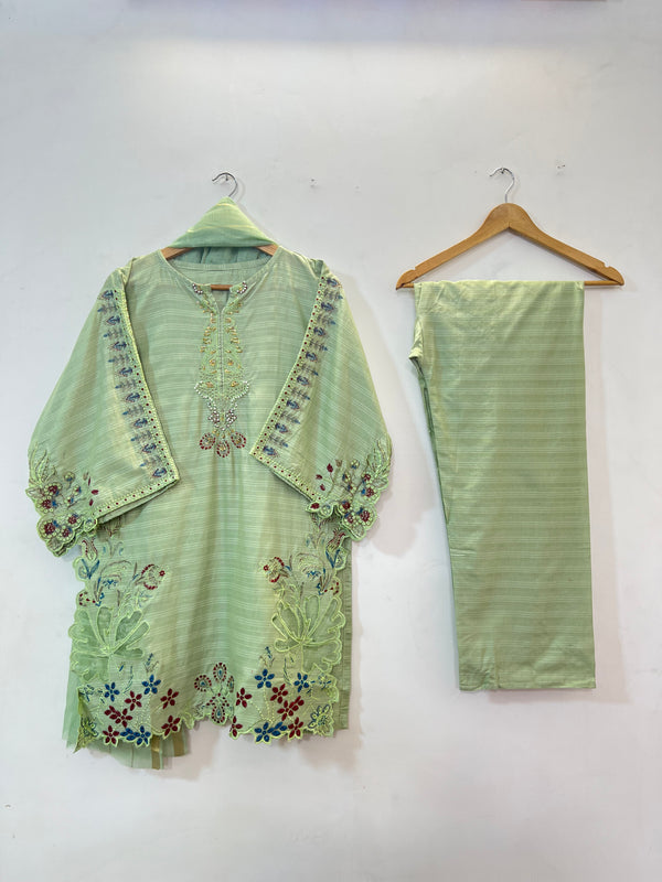 Cutwork Embroidered 3PC (Cotton Lawn) 04-Pistachio