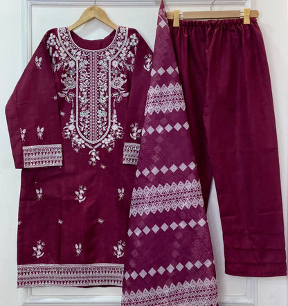 Sequins Embroidered 3PC (Premium Cotton) D-373