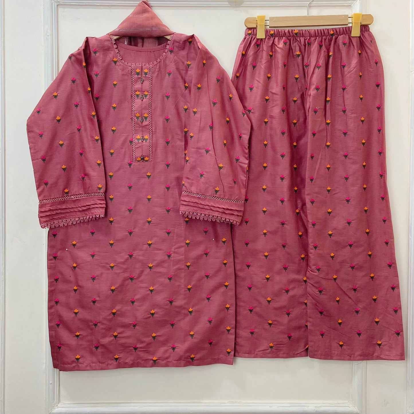 Tulip Embroidered Beauty 3PC (Premium Cotton) D-382