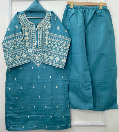 Cross-stitched Embroidered 3PC (Premium Cotton) D-416