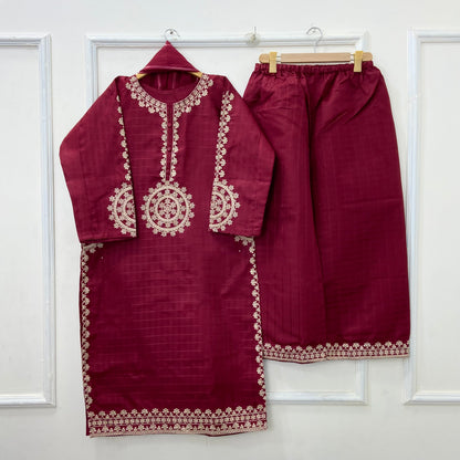 Long-Length Embroidered 3PC (Cotton) D-420