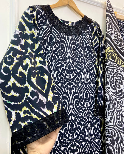 Black Swan Embroidered 3PC (Premium Cotton) D-384